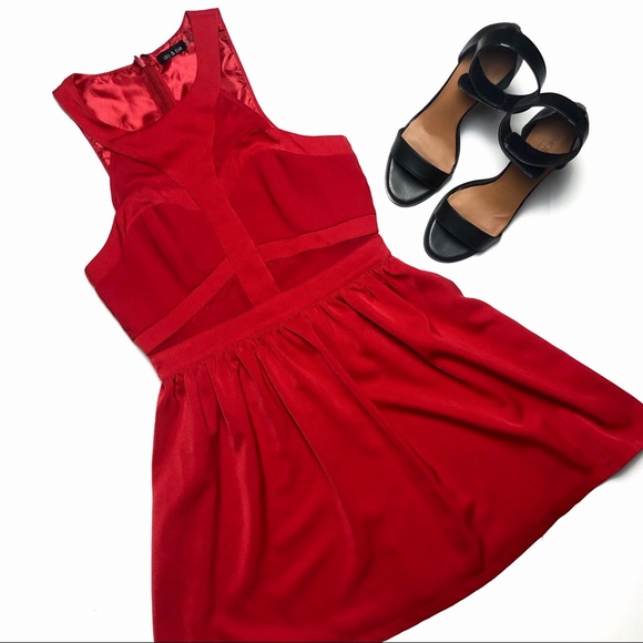 DO+BE Dresses & Skirts - TOBI; DO & BE Red Fit & Flare Dress with Cut-Outs
